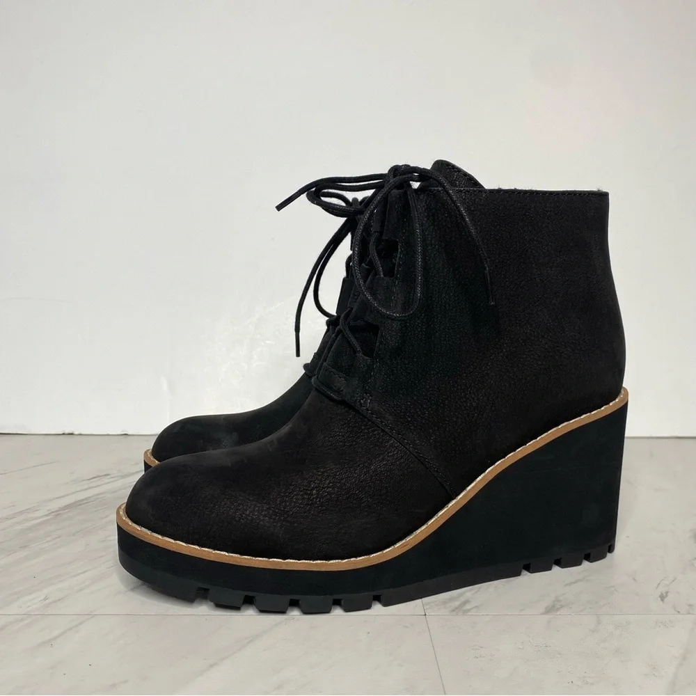 Eileen Fisher Alpine Black Wedge Lace Up Bootie 7 1/2